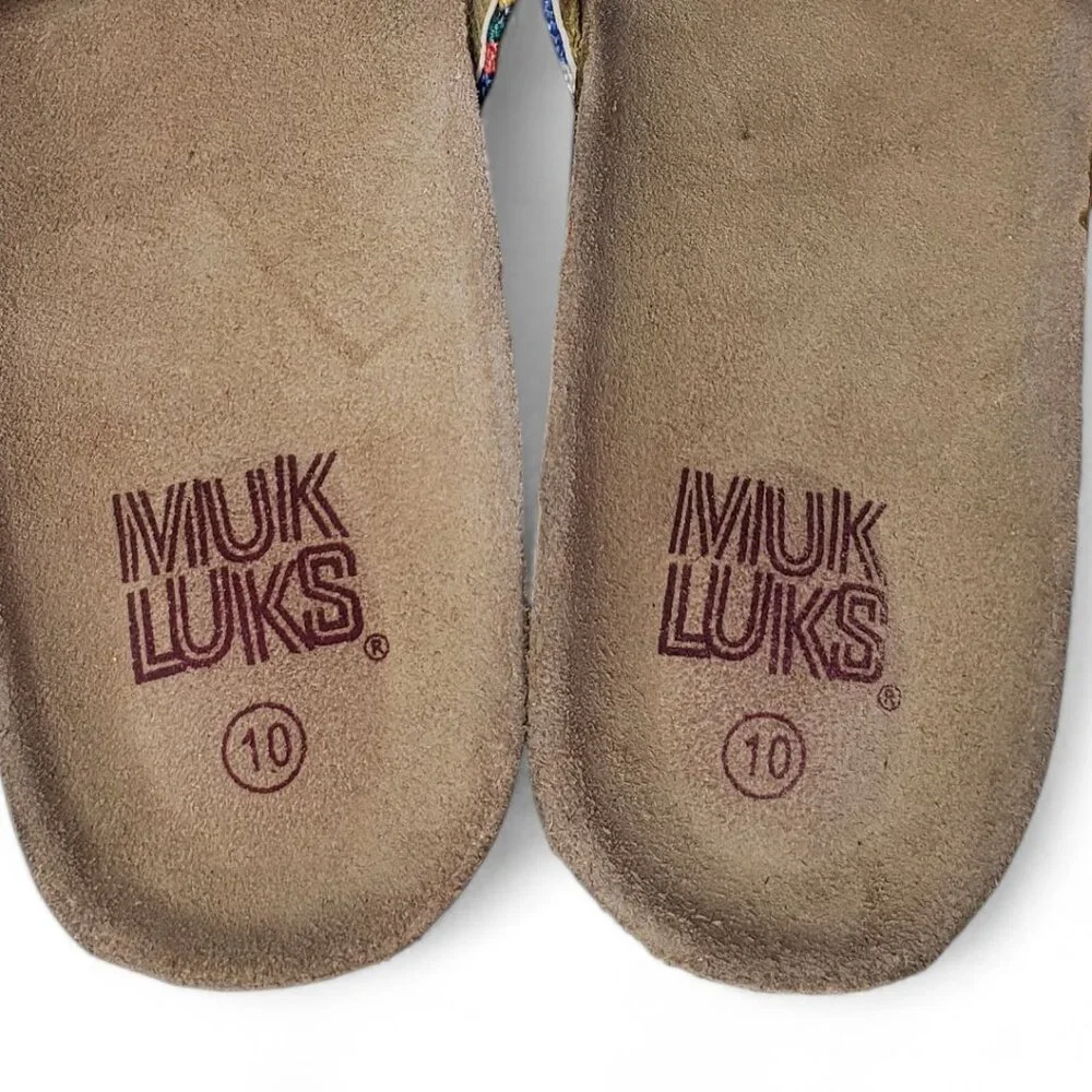Muk Luks Slide Sandals Women's Striped Canvas Cork Side Slip On Casual Flat 10